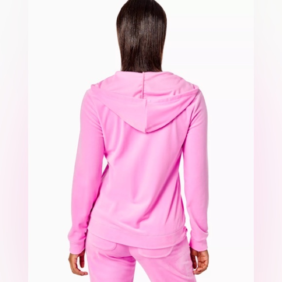 Lilly Pulitzer Larina Velour Zip Up Hoodie Lilac Rose Pink Size L - Picture 2 of 8